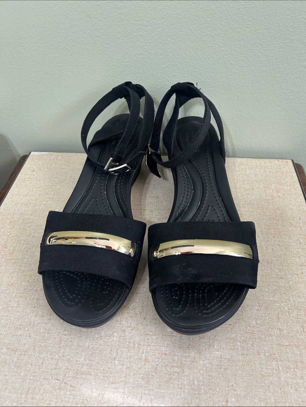 Black Crocs Leighann Ankle Strap Wedge Sandal